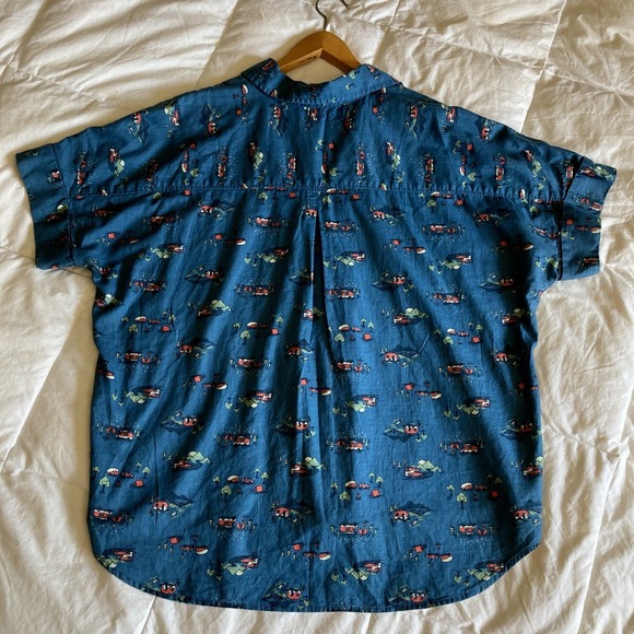 Duluth Trading Co Womens L Lightweight Printmaker Popover Blue Camper RV Organic - Picture 7 of 14